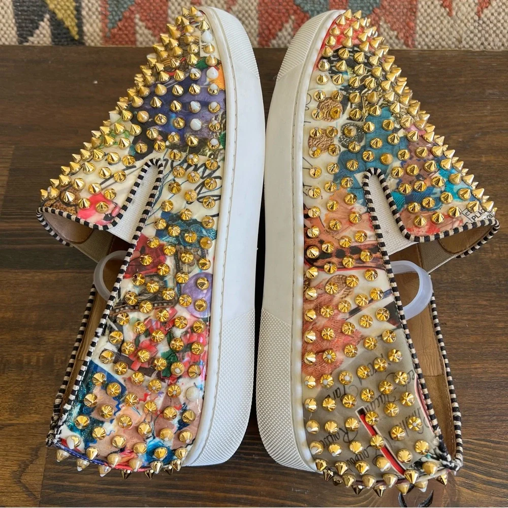 Christian Louboutin Gold Spikes Multicolor Mens (Unisex) Loafers EU40